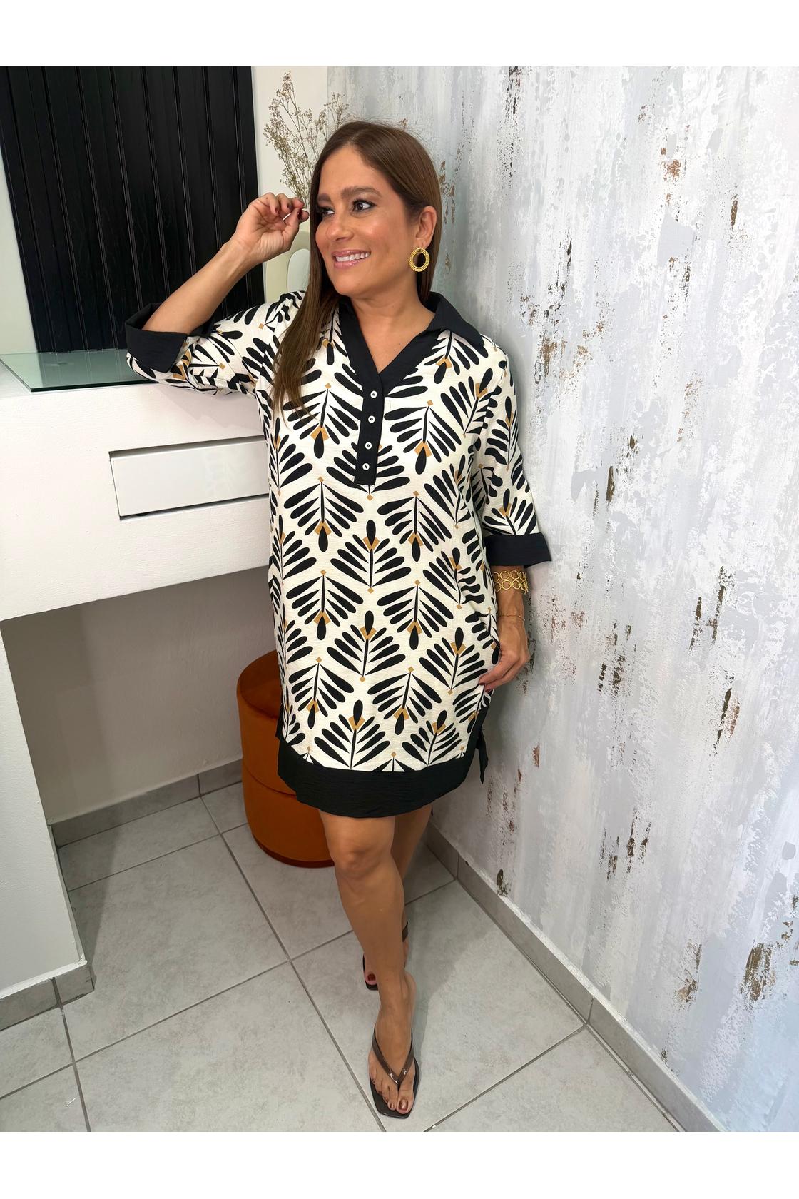Leaf Print Shirt Dress